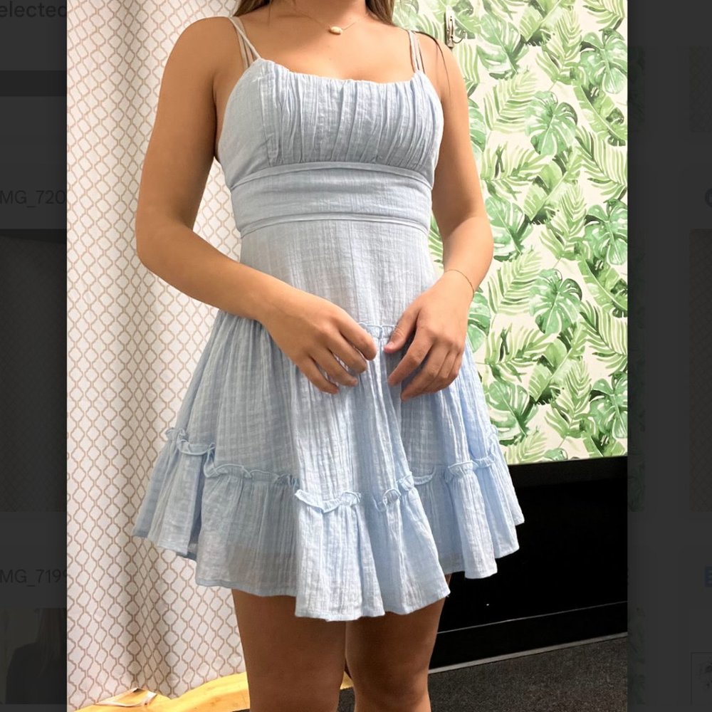 Blue Spaghetti Strap Summer Dress